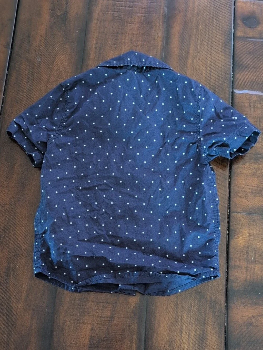 Carter's Navy Blue Short Sleeve Button-Down Shirt with White Polka Dots